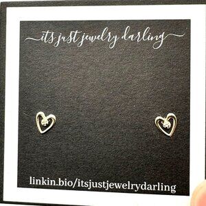 Womens Earrings 14K Yellow Gold Diamond Heart Pierced Gift Idea for Her Estate
